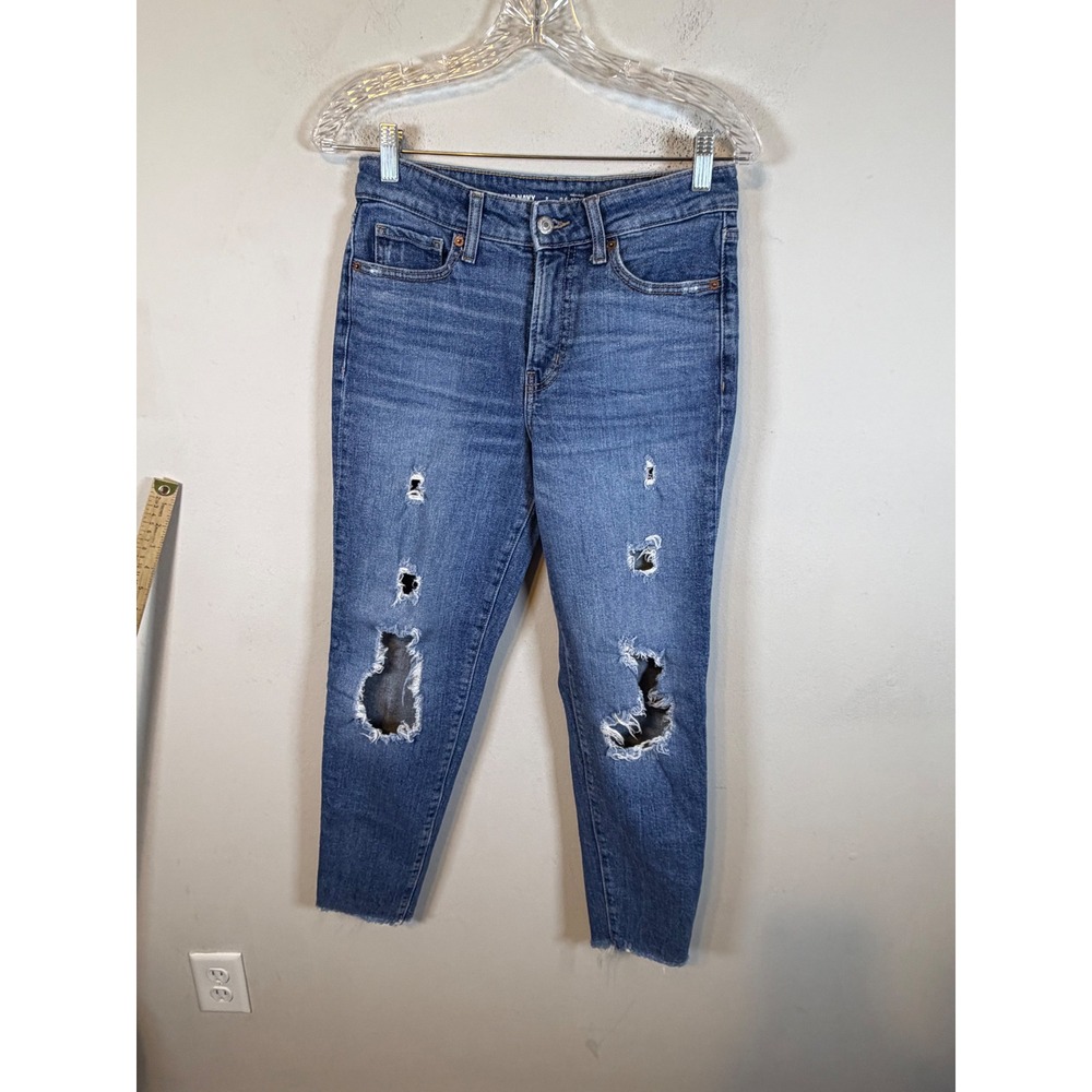 Old Navy Womens OG Straight Distressed High-Rise Blue Jeans Size 2